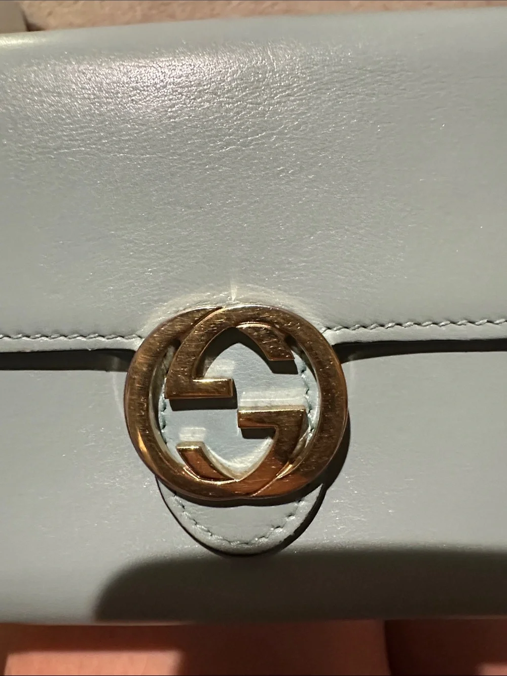 Gucci Pale Blue Leather Wallet with Gold Interlocking G